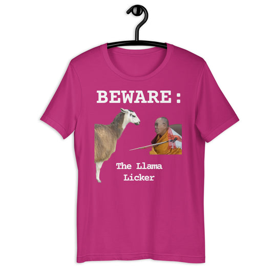 "BEWARE: The Llama Licker" - Pink T-Shirt